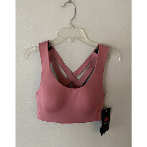 New Balance NB Fortiflow Pink Sportsbra Strappy Back Size 32B High Impact Bra - Picture 1 of 6